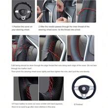 38cm/15 Inch Hand Sewing Steering Wheel Cover, DIY Breathable Anti-Slip Leather Steering Wheel Anti-Scratch Cover, Car Wheel Cover Protector With Needle And Thread, Decorative Modification Accessory, For Most Car Models