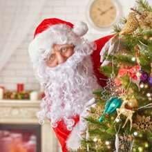 4 件套白色圣诞假发圣诞老人服装配饰 4 件套圣诞套装带眼镜圣诞帽豪华长白色圣诞老人胡须和假发男女角色扮演装扮道具圣诞派对 - 白色 - 查看 5