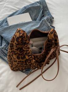 1 chiếc túi đeo vai thời trang có dây rút bằng polyester họa tiết da báo, thích hợp cho phụ nữ sử dụng hàng ngày vào mùa thu/đông - Nhiều màu - Xem 8