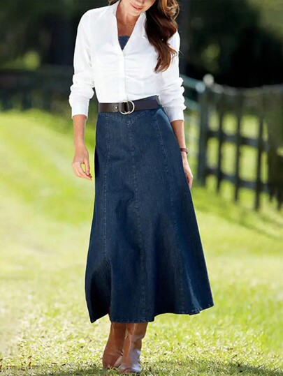 Minifalda de jean elástica, azul profundo lavado