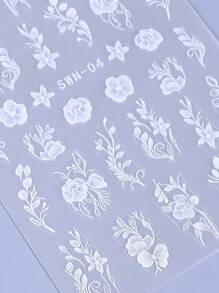 2片装5D蕾丝花卉美甲贴纸，白色优雅玫瑰花瓣和叶子图案，DIY自粘凝胶指甲油贴纸，美甲装饰 - 彩色 - 查看 5