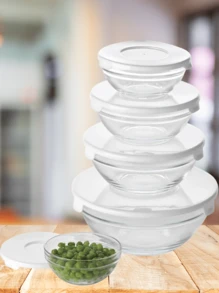 5 Round Glass Airtight Jars With Lids, Black, Red Or White - 白色 - 查看 1