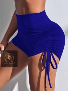 Fitness Shorts High Waistband With Side Tie For Gym Everyday - 藍色 - 查看 2