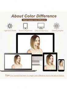 女士短直鲍勃假发 - 别致渐变金色鲍勃假发 - 中分合成假发，适合日常派对角色扮演使用 - 彩色 - 查看 10