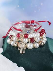 4 件波西米亚多层棕榈吊坠串珠手链，女士创意珠宝，适合情人节、约会、结婚纪念日、纪念礼物 - 巴掌 - 查看 14