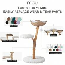 Wooden Cat Climbing Tree Tower, Modern Single Branch Cat Condo, Wood, Cat Lover Furniture Gift - Cotton White - View 4