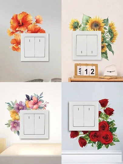 Flower Self-Adhesive Switch Decorative Wall Sticker,Stickers,Wall Decal, Vinyl Decal For Home Decorations,Spring Decoration Items Refresh Your Home,Rama Decoration Stickers Gifts Birthday Graduation