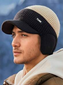 Adventure Ready, Two-Tone Knit Baseball Cap - Warm, Thick And Breathable For Winter Outdoor Activities | Stylish Dad Hat With Ear Protection | Perfect Choice For Couples Beanie Fall Outfit - Multicolor - View 9