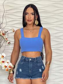 Cropped Blouse With Thick Straps Duna Various Colors One Size Fashion Blogger - 藍色 - 查看 4