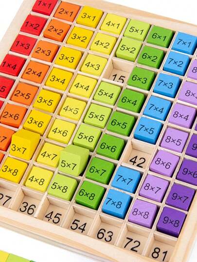 Tablero de multiplicación de madera de 99, tabla mnemotécnica, bloques de construcción, juguetes de aprendizaje temprano de madera para niños, ayudas didácticas, tabla de cálculo de 99 (algunos accesorios vienen en color aleatorio)