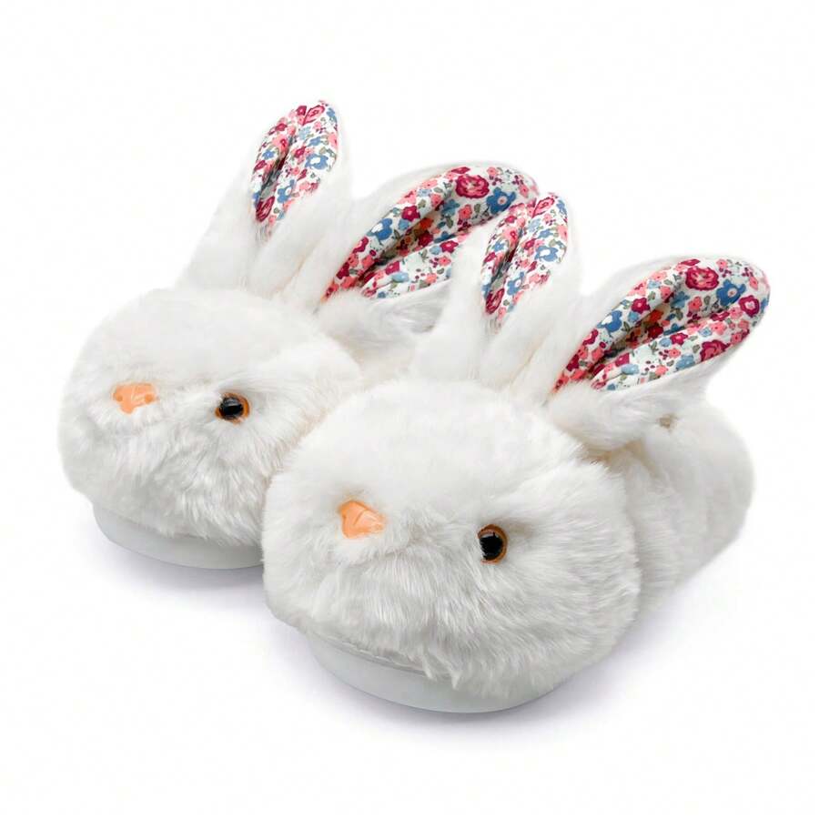 Women Bunny Slippers Cartoon Rabbit Slippers, Fluffy Plush Animal Slippers Winter Indoor Outdoor Slippers Warm Cozy Comfy Home Floor Slipper Shoes - trắng - Xem 1