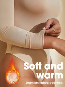1 chiếc quần lót giữ nhiệt, áo lót dài tay cổ cao, dáng ôm, định hình vòng bụng, áo liền quần định hình eo, quần lọt khe - Màu be - Xem 2