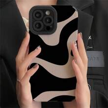 1pc Black & White Wave Pattern, High-Quality Plated Crafted Phone Case Compatible With Iphone 16/15/15Pro/15ProMax/14/13/12/11/XsMAX Series, Creative Unisex Couple Phone Protective Cover - Multicolor - View 1