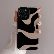 1pc Black & White Wave Pattern, High-Quality Plated Crafted Phone Case Compatible With Iphone 16/15/15Pro/15ProMax/14/13/12/11/XsMAX Series, Creative Unisex Couple Phone Protective Cover - Multicolor - View 5