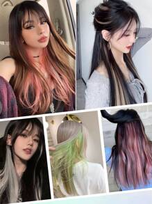1 件 20 英寸合成 4 夹式接发长直发假发粉色蓝色绿色黑色金色挑染轻薄假发女士 - 彩色 - 查看 6