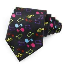 ZONFAZ 1pc Men Musical Note, Music Sheet, Piano Keys, Playing Card Pattern Business Fashion Necktie, 8cm Width Satin Texture, Suitable For Music Performance, Ceremony, Wedding, Party Matching