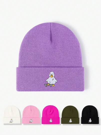 1pc Autumn/Winter Outdoor Embroidered Skull Knit Beanie, Unisex Warm Knitted Cap, Outdoor Cold-Proof Hat, Personalized Brimless Hat, Y2K Style Warm Accessories