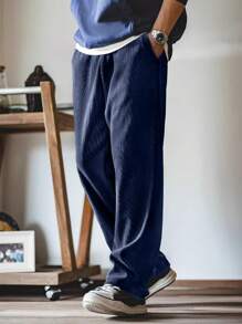 American Corduroy Straight Leg Pants, Loose Casual Trousers For Men