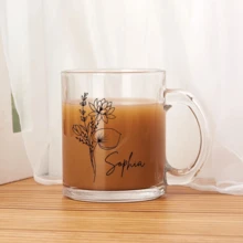 Custom Glass Mug, Personalized Bridesmaid Mug, Bridal Party Gift, Birth Month Flower Mug, Birthday Gift Christmas Gifts For Her/Mom/Women