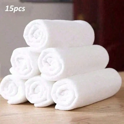 15pcs Soft Absorbent Hand Towels, Rectangular Face Towels, Thickened Bathroom Towels, Minimalist White Towels, Lint-Free Hotel Bathroom Towels, Soft Absorbent Face Towels, Bathroom Supplies