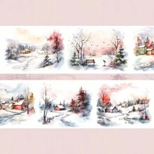1 Cuộn/Túi Băng dính trang trí Washi Winter Series, Thích hợp cho thiệp, nhật ký, sổ lưu niệm - Nhiều màu - Xem 10