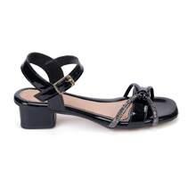 Children's Low Heel Sandals With Rhinestone Bow Strap - 黑色 - 查看 2