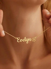 Custom Name Necklace With Birthflower, Personalized Gold Name Jewelry, 18K Gold-Plated Stainless Steel Women's Necklace,Dainty Birthflower Necklace, Women Necklace, Christmas Gift For Women