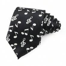 ZONFAZ 1pc Men Musical Note, Music Sheet, Piano Keys, Playing Card Pattern Business Fashion Necktie, 8cm Width Satin Texture, Suitable For Music Performance, Ceremony, Wedding, Party Matching