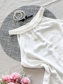 Women's Social Tank Top With Braid On The Collar/Button On The Back - trắng - Xem 2