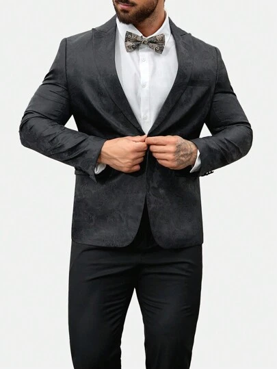 CLOUDSTYLE Men's Spring/Autumn Black Jacquard Notched Collar Party/Performance Blazer