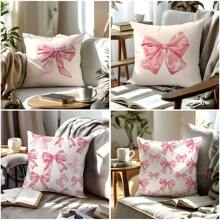 MEMNUN 4pcs Romantic Pink Bow Print Polyester Decorative Pillow Covers [Single-Sided Printing] 17.7*17.7in(45*45cm)/19.69*19.69in(50*50cm)/15.75*15.75in(40*40cm) Home Bed Headrest Sofa Cushion Pillow Covers [Pillow Insert Not Included], Suitable For Daily Use, Home Decor, Living Room, Bedroom, Car Decoration - Multicolor - View 12
