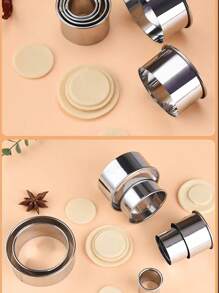 3件/11件/12件装不锈钢蛋糕模具，饺子皮切割器，饼干切割器，圆形慕斯圈，水果蔬菜切割器 - 銀色 - 查看 5