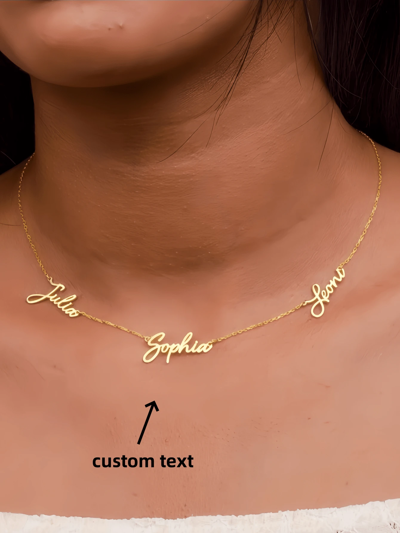 1 pièce Collier personnalisé avec plusieurs noms en or rose et doré. Collier délicat avec trois noms, cadeau de fête des mères pour femmes, bijoux de fête, d'anniversaire, de mariage et d'usage quotidien. mode automne, idéal comme cadeau pour elle, petit ami, petite amie, père, mère, famille, amis, anniversaire, remise de diplôme, bal de promo, fête, école, fournitures scolaires, bureau, université, collègue, dortoir, enseignant, garçons et filles, adolescents, étudiants du secondaire, du collège et de l'université.