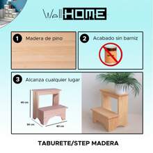 Well Home MOBILIARIO & DECORACIÓN Taburete ESCALON fabricado en madera, acabado en aceite, 40x30x40 cm. Envio gratis en 24/48h - Camel - Ver 2