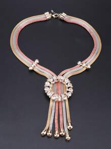 1 件奢华魅力水晶流苏彩色项链手链耳环戒指首饰套装，适合女士婚礼派对场合装扮 - 4件套 - 查看 3