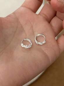 1 对花朵耳钉，简约山茶花耳环，朋友耳环，学生耳环 - 銀色 - 查看 3