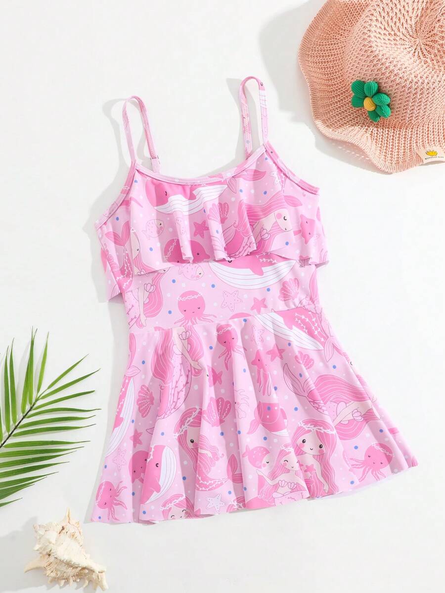 1 pezzo Costume da bagno intero con graziosa fantasia da sirena per ragazze pre-adolescenti