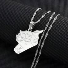 1pc Map With City Name Silver Color / Gold Color Charms Pendant Necklaces Syrians Jewelry