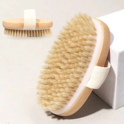 Cepillo corporal de cerdas naturales para piel seca - Exfoliante corporal para piel seca, mejora la circulación sanguínea, previene el pelo encarnado, reduce el acné y la celulitis