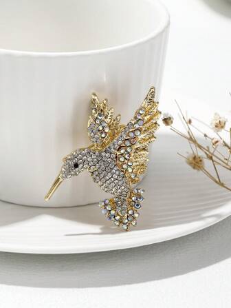 1pc Fashionable European And American Luxury Rhinestone Bird Brooch, Elegant And Cute Accessories For Women