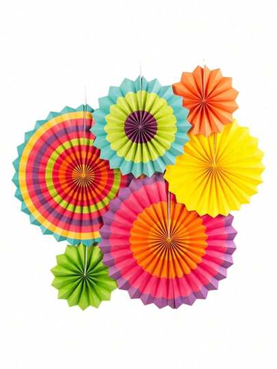 6 piezas de abanicos de papel de colores, decoración colgante. Decoraciones de corona de papel con diseño redondo, adecuadas para fiestas festivas, celebraciones de cumpleaños, bodas, fiestas de revelación de género, carnavales, fiestas de circo y decoración del hogar, la habitación, la pared o regalos de graduación.