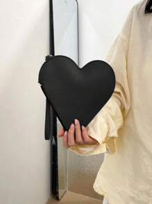 Simple And Elegant Women's Heart Handbag/Clutch - 黑色 - 查看 3