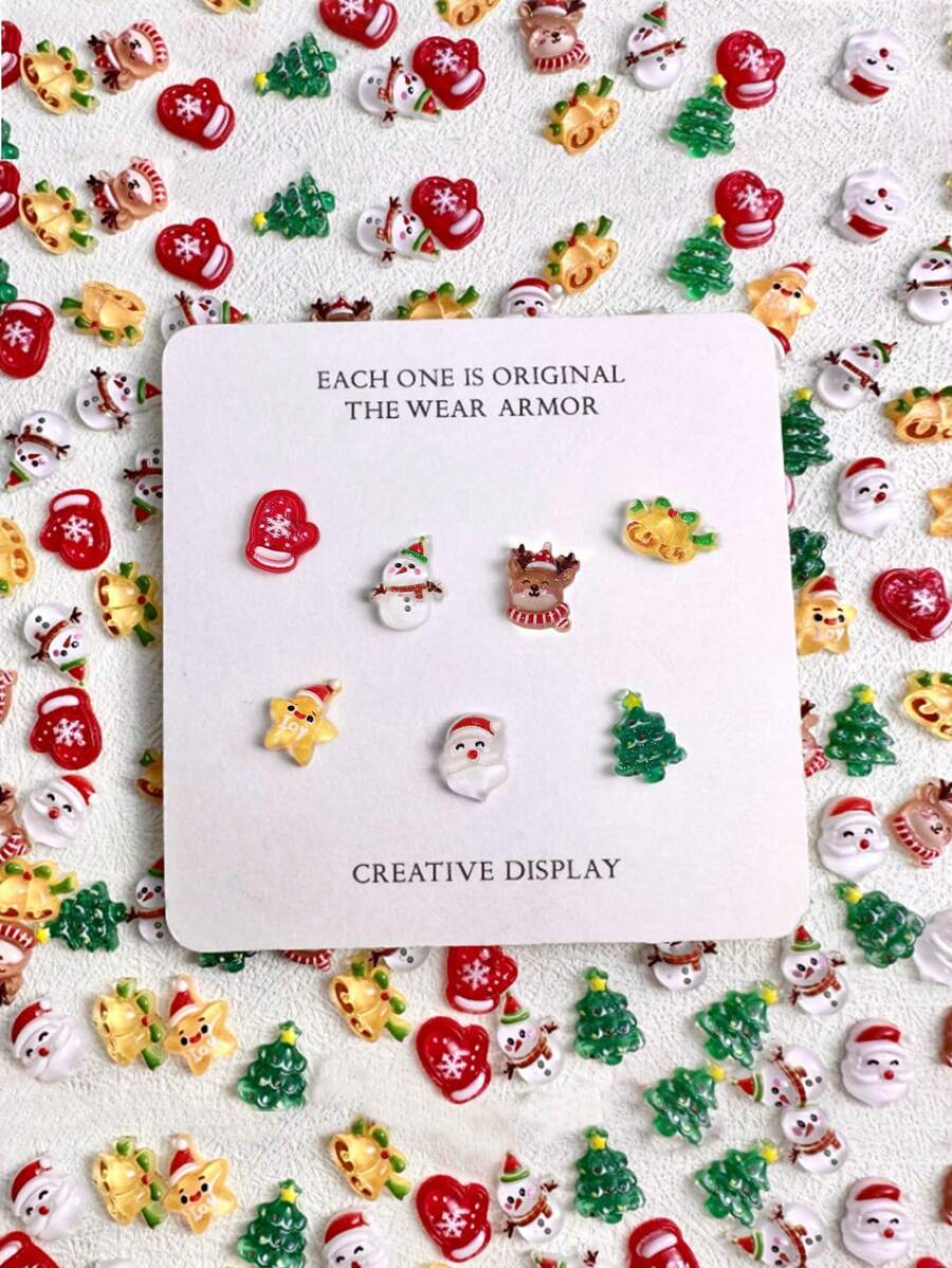 Bộ 30 phụ kiện trang trí móng tay theo chủ đề Giáng sinh dễ thương - Ông già Noel, Tuần lộc, Người tuyết, Cây thông Noel, Phụ kiện làm móng tự làm - Nhiều màu - Xem 1