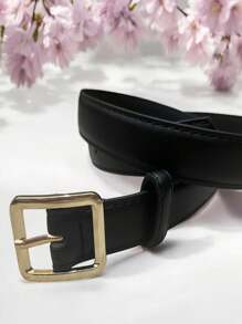 Women's Leather Belt Gold Buckle Width 2.5CM - Black - View 1