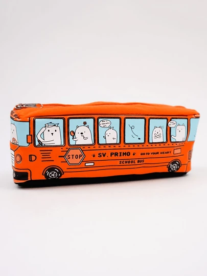 1pc Bus Shaped Pencil Case Back To School,Back To School,School Supplies,Pencil Pouch,School Bag,Stationery