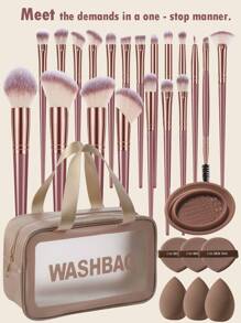 61/51/43/40/38/33/30/28/17/6件套全套组合套装，包含30支化妆刷、4个化妆海绵、4个三角粉扑、4个指套粉扑、4个迷你化妆海绵、1个SPA蝴蝶结发箍、2个腕带套装、1个化妆刷清洁碗、1个化妆刷清洁蛋、4个粉扑（气垫粉扑）、2个圆形散粉、1个化妆包、3件套洁面工具。 - 彩色 - 查看 16