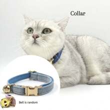 Customized: Luxury Velvet Sky Blue Personalized Cat Collar Bow Tie Leash Set, Customized Cat/Dog Name Tag, Comes With Golden Bell, Pet Engraved Gift - Multicolor - View 21