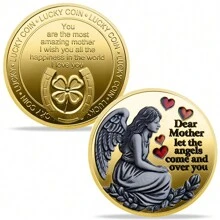 Đồng xu tri ân mẹ thiên thần, quà tặng may mắn cỏ bốn lá, đồng xu thử thách - Vàng - Xem 5