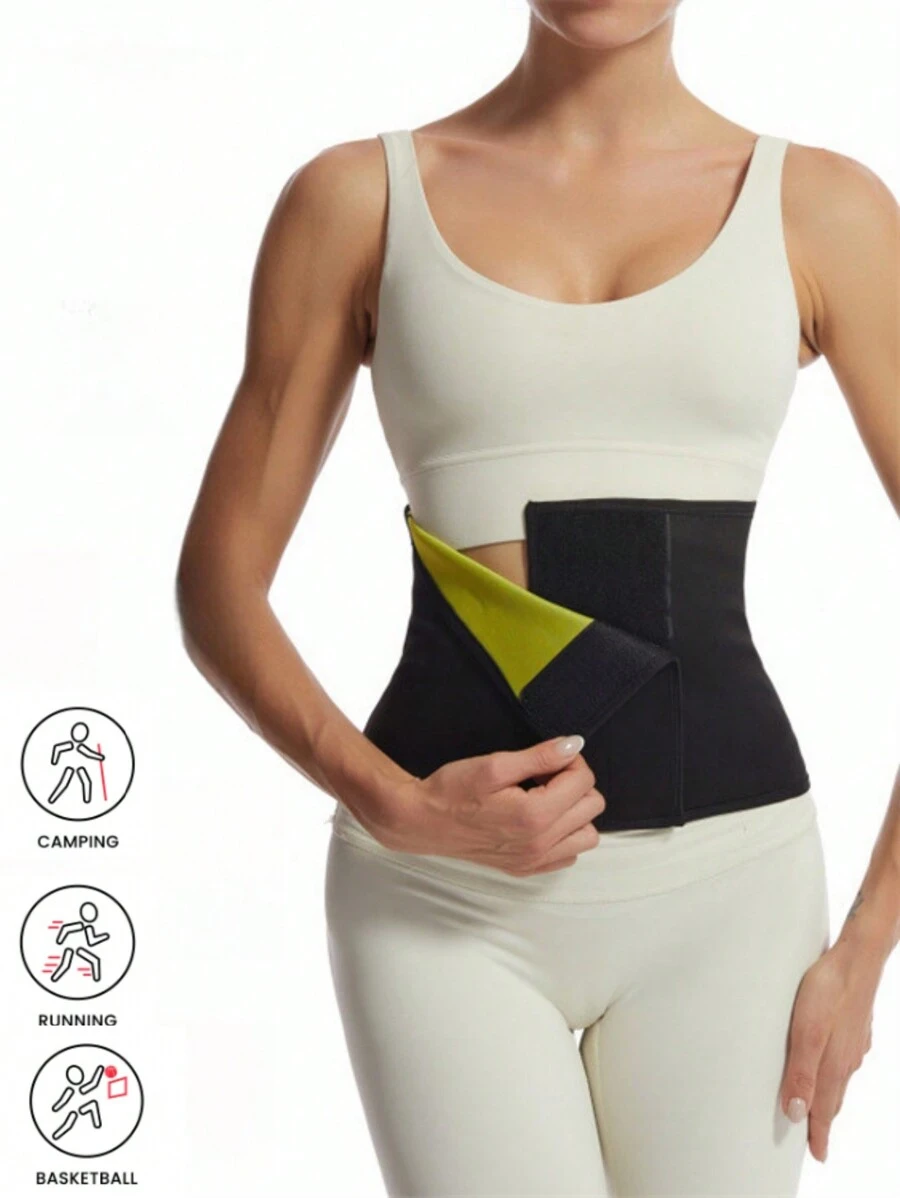 1pc, Outdoor Sports Women's Plastic Belt, Running Fitness Yoga Sweating Plastic Belt, Black Yellow Plastic Belt, Women's Pressure Sweating Bundle Belt, Waistband Belt, 2025 Summer, Waist Trainer(Suggest Purchasing According To The Size Chart Recommendations) - Black - View 1