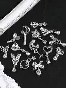 Bộ 15 món trang trí móng tay bằng hợp kim bạc hình trái tim, nơ, sao, trăng, tua rua, ngọc trai, pha lê, kiểu dáng Y2K, hình bướm 3D lấp lánh, phụ kiện móng tay, đồ dùng làm móng. - Nhiều màu - Xem 5